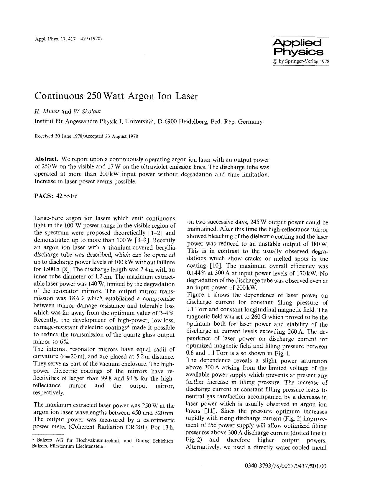 Continuous 250 watt argon ion laser by Unknown