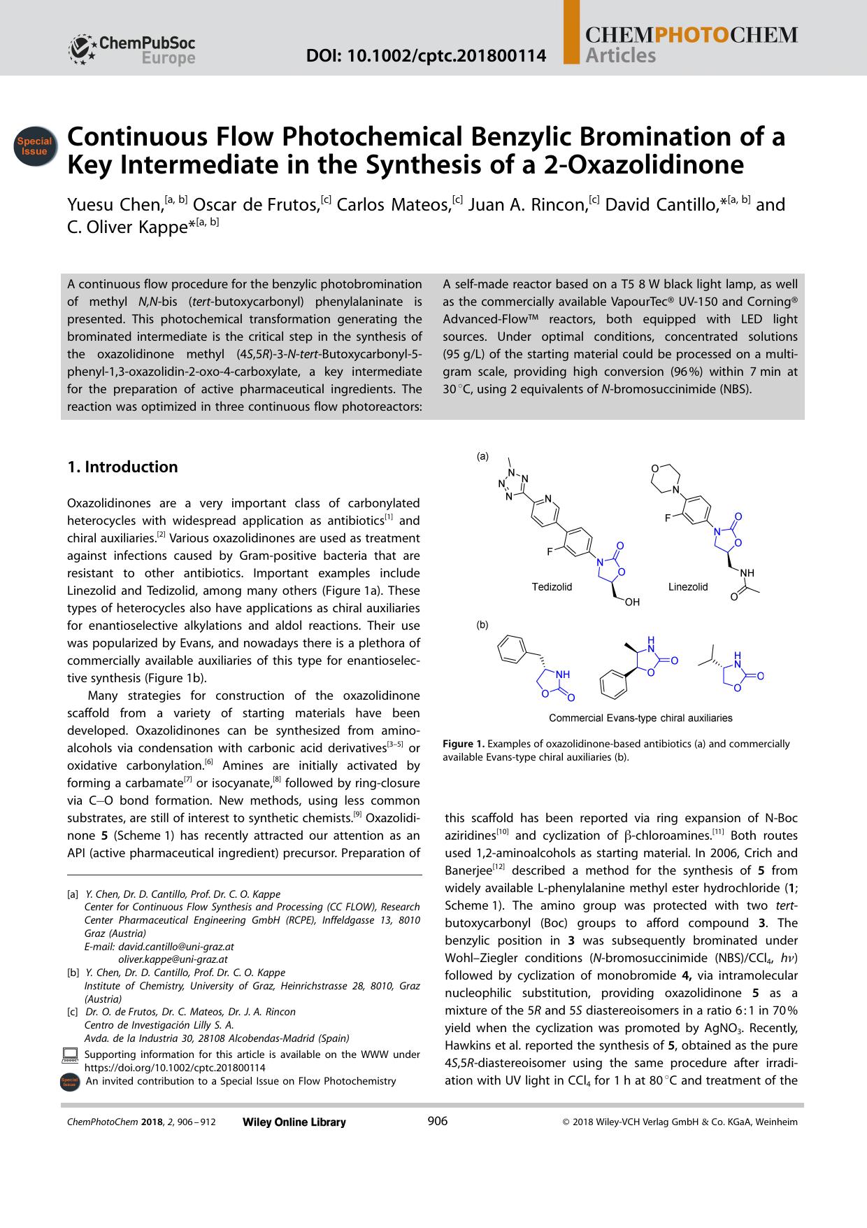 Continuous Flow Photochemical Benzylic Bromination of a Key Intermediate in the Synthesis of a 2âOxazolidinone by Unknown