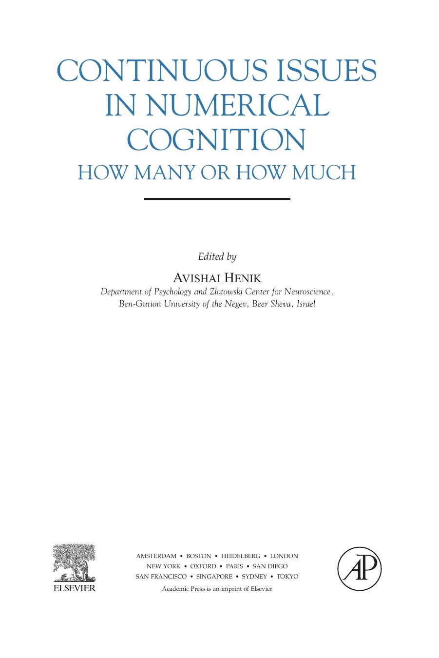 Continuous Issues in Numerical Cognition. How Many Or How Much by Avishai Henik