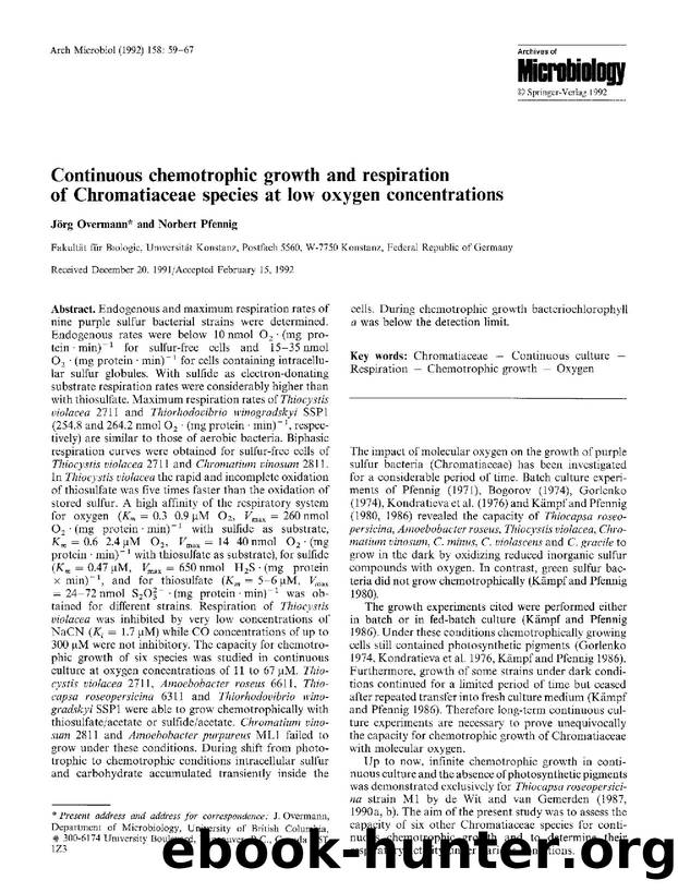 Continuous chemotrophic growth and respiration of Chromatiaceae species at low oxygen concentrations by Unknown