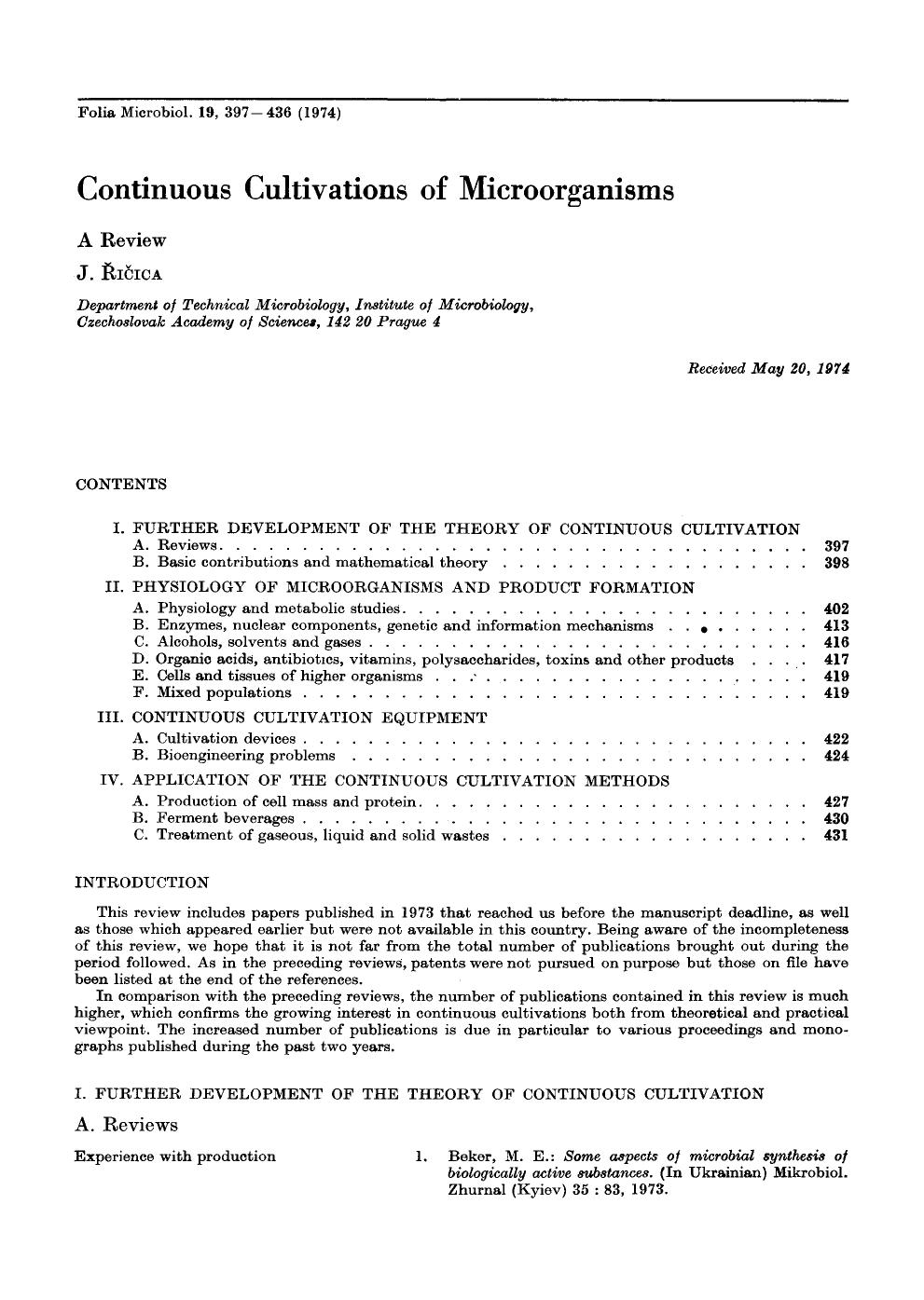 Continuous cultivations of microorganisms by Unknown