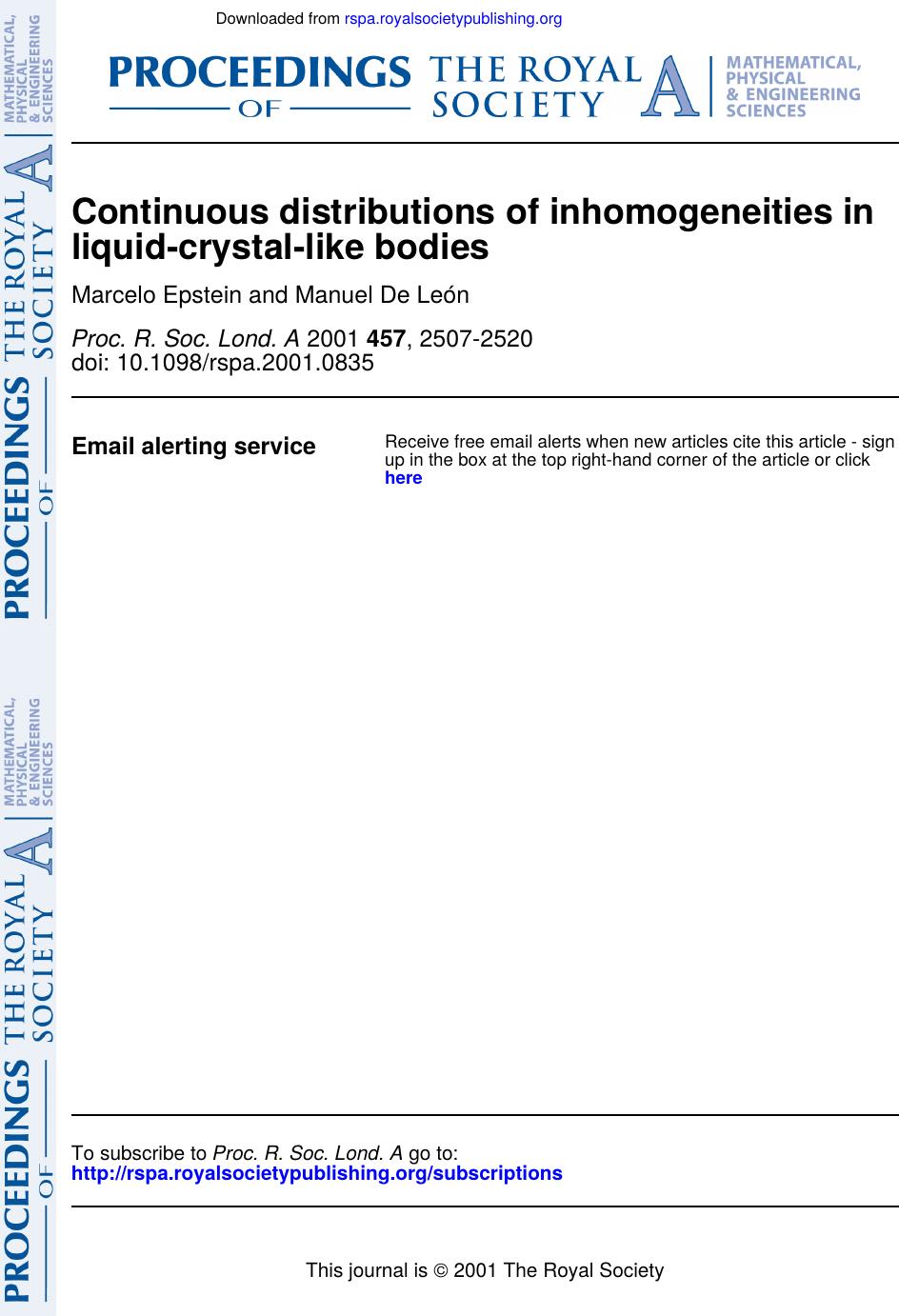 Continuous distributions of inhomogeneities in liquid-crystal-like bodies by Unknown