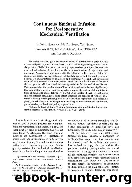 Continuous epidural infusion for postoperative mechanical ventilation by Unknown