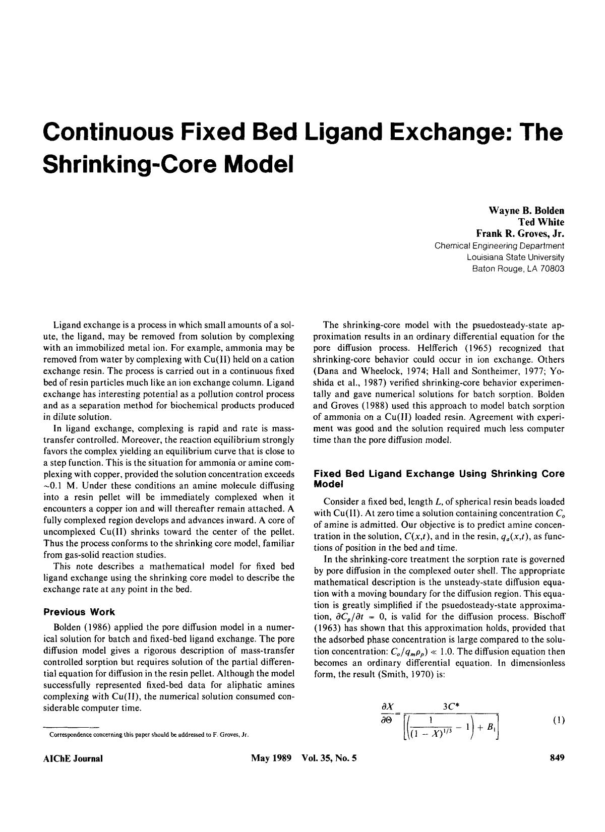 Continuous fixed bed ligand exchange: The shrinking-core model by Unknown
