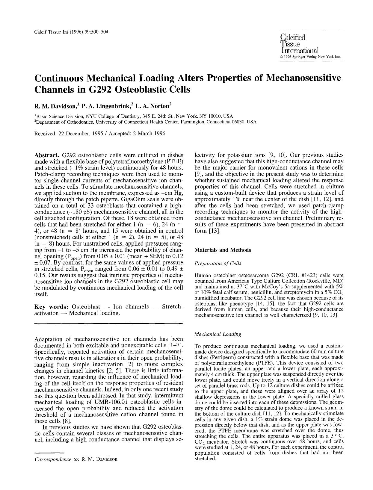 Continuous mechanical loading alters properties of mechanosensitive channels in G292 osteoblastic cells by Unknown