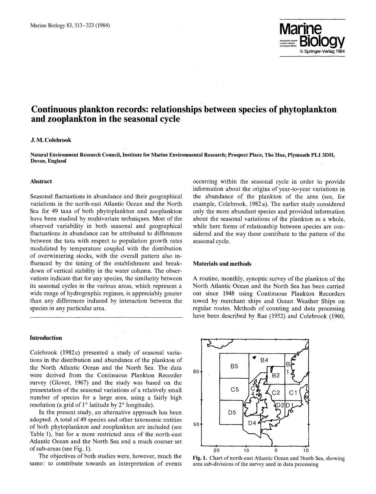 Continuous plankton records: relationships between species of phytoplankton and zooplankton in the seasonal cycle by Unknown