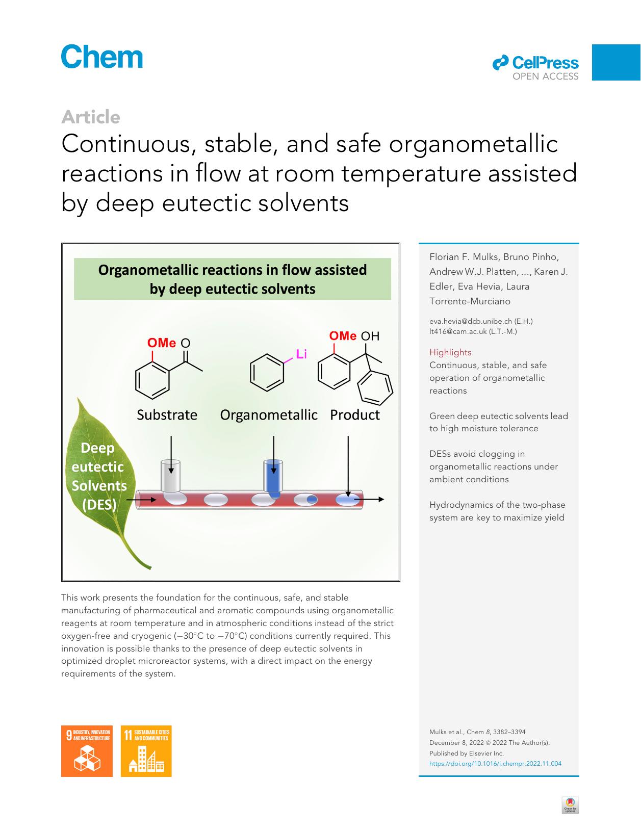 Continuous, stable, and safe organometallic reactions in flow at room temperature assisted by deep eutectic solvents by unknow