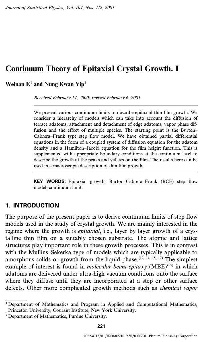 Continuum Theory of Epitaxial Crystal Growth. I by Unknown