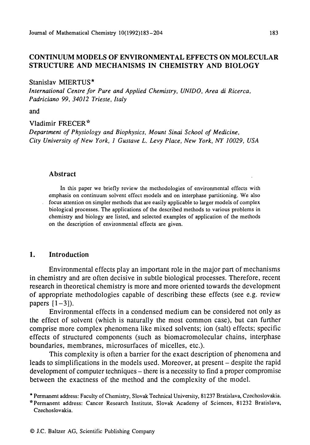 Continuum models of environmental effects on molecular structure and mechanisms in chemistry and biology by Unknown