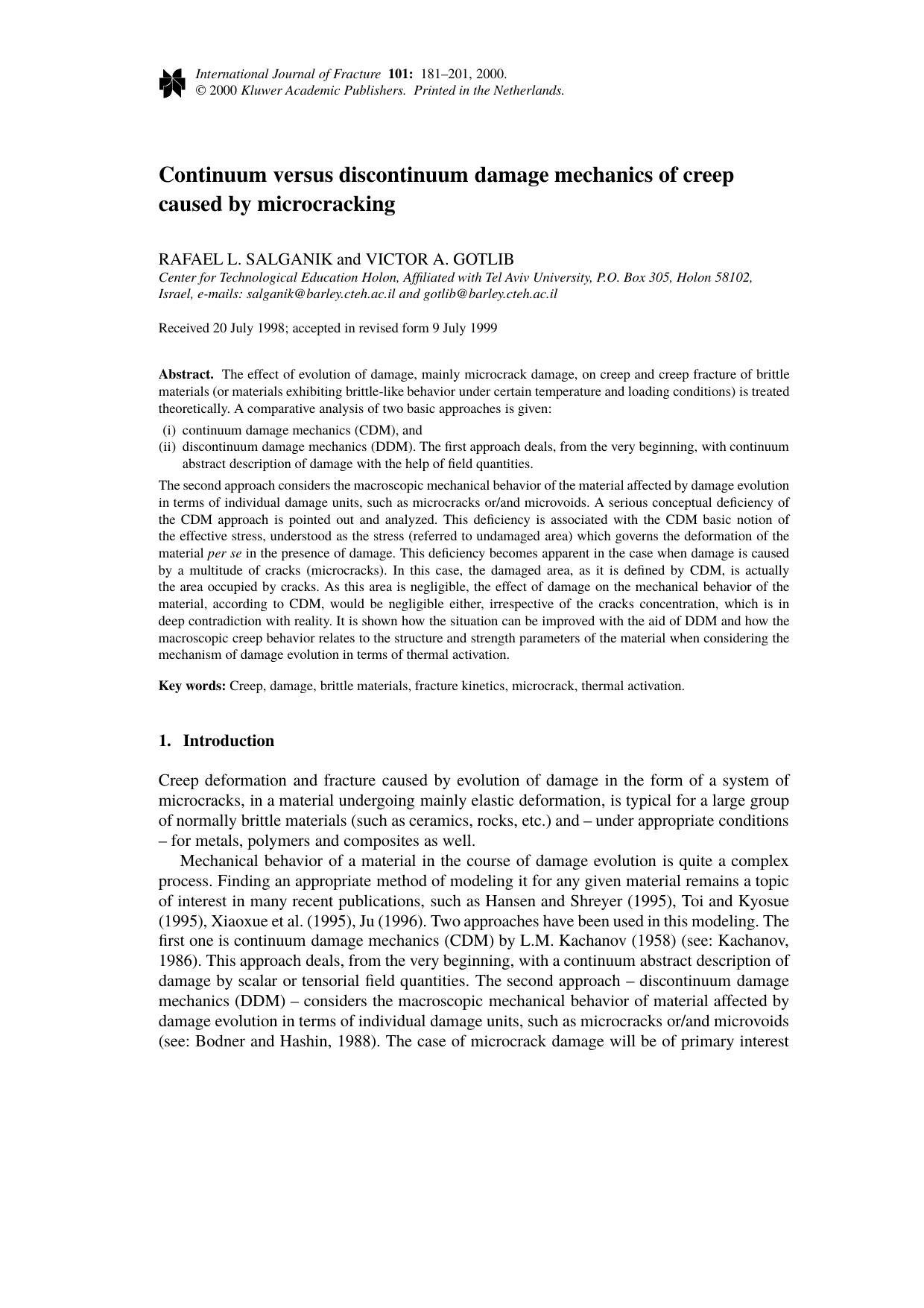Continuum versus discontinuum damage mechanics of creep caused by microcracking by Unknown