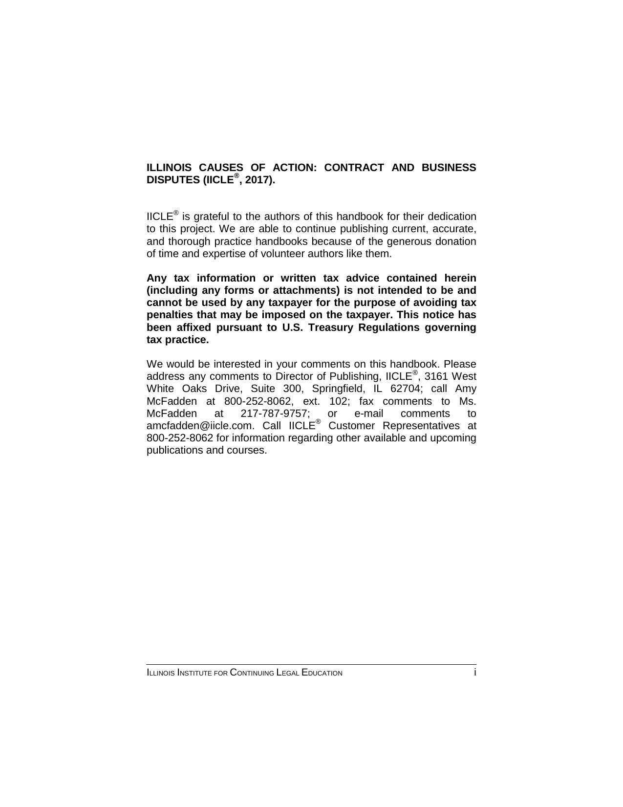 Contract and Business Disputes by Illinois Institute for Continuing Legal Education