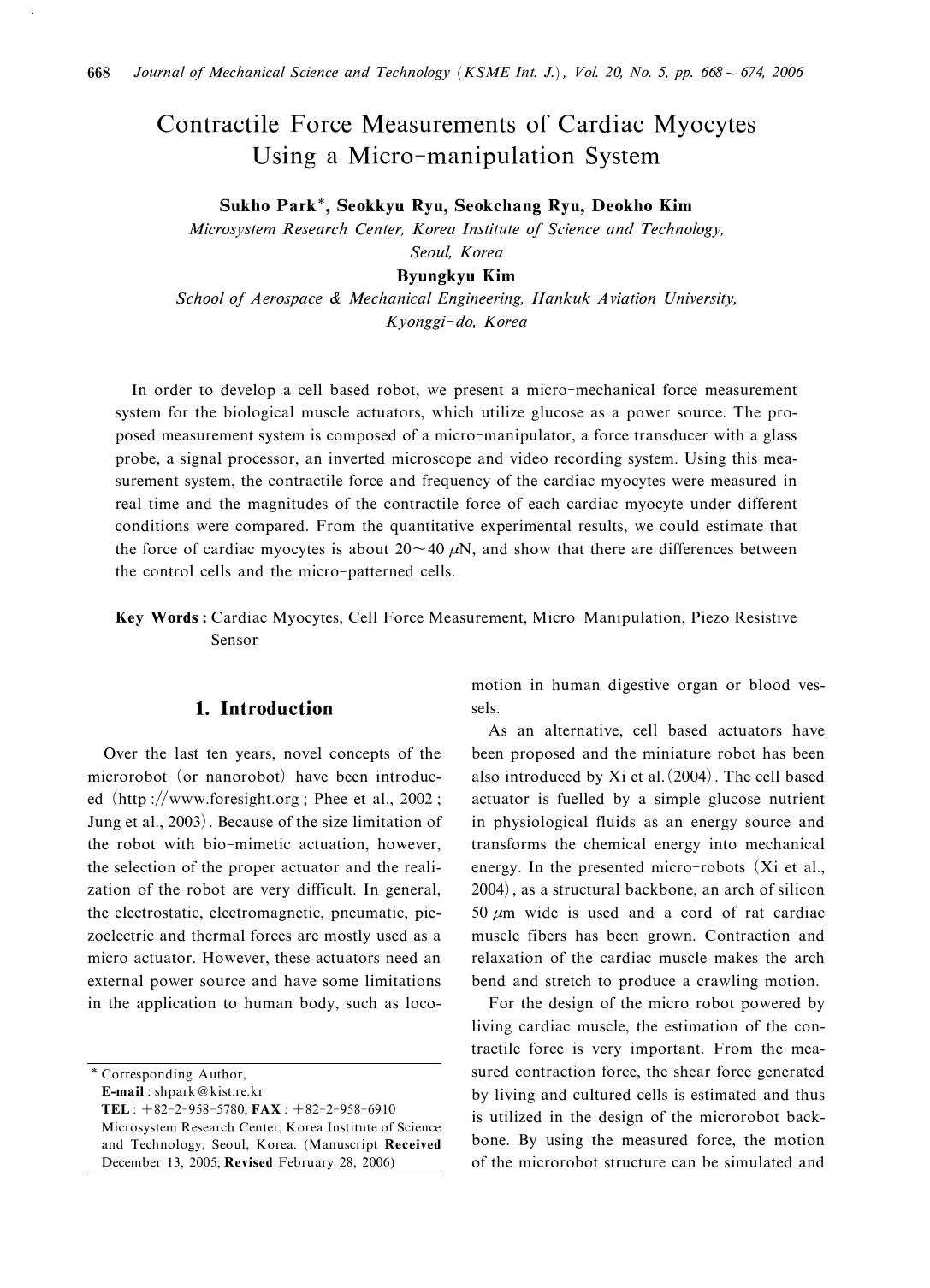 Contractile force measurements of cardiac myocytes using a micro-manipulation system by Unknown