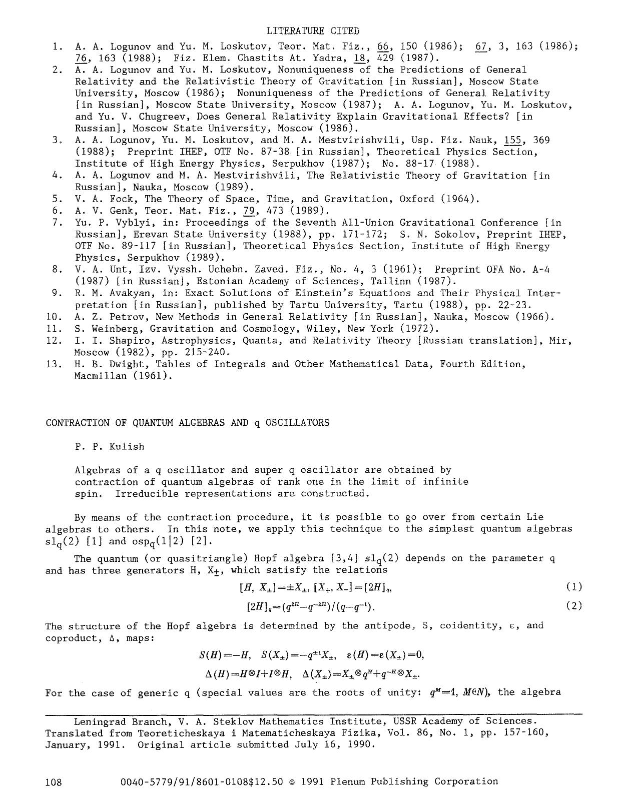 Contraction of quantum algebras and q oscillators by Unknown