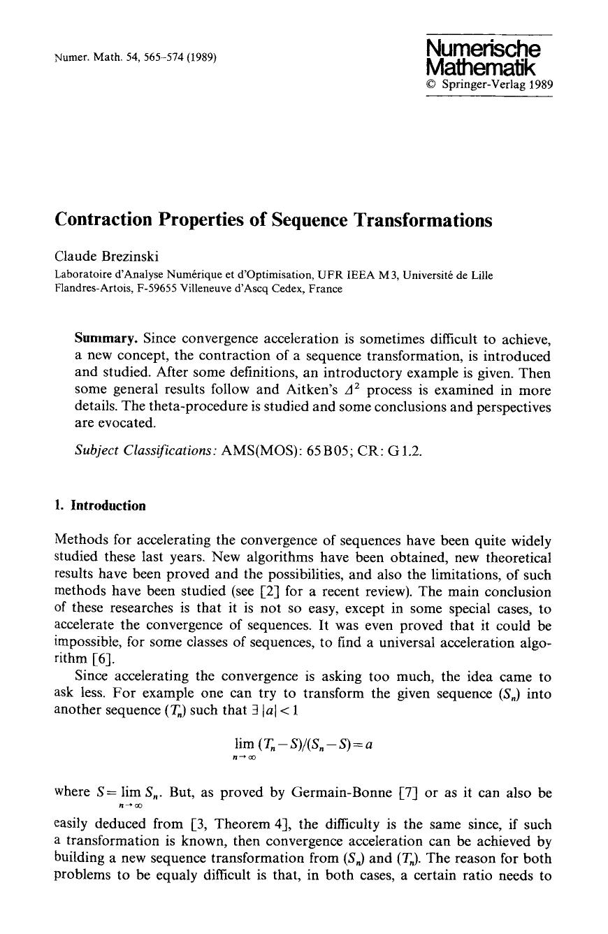 Contraction properties of sequence transformations by Unknown