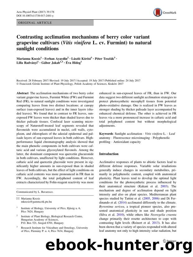 Contrasting acclimation mechanisms of berry color variant grapevine cultivars (Vitis vinifera L. cv. Furmint) to natural sunlight conditions by unknow
