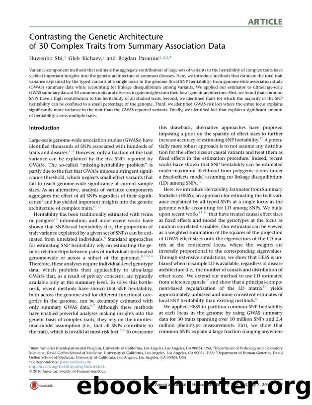 Contrasting the Genetic Architecture of 30 Complex Traits from Summary Association Data by Huwenbo Shi & Gleb Kichaev & Bogdan Pasaniuc