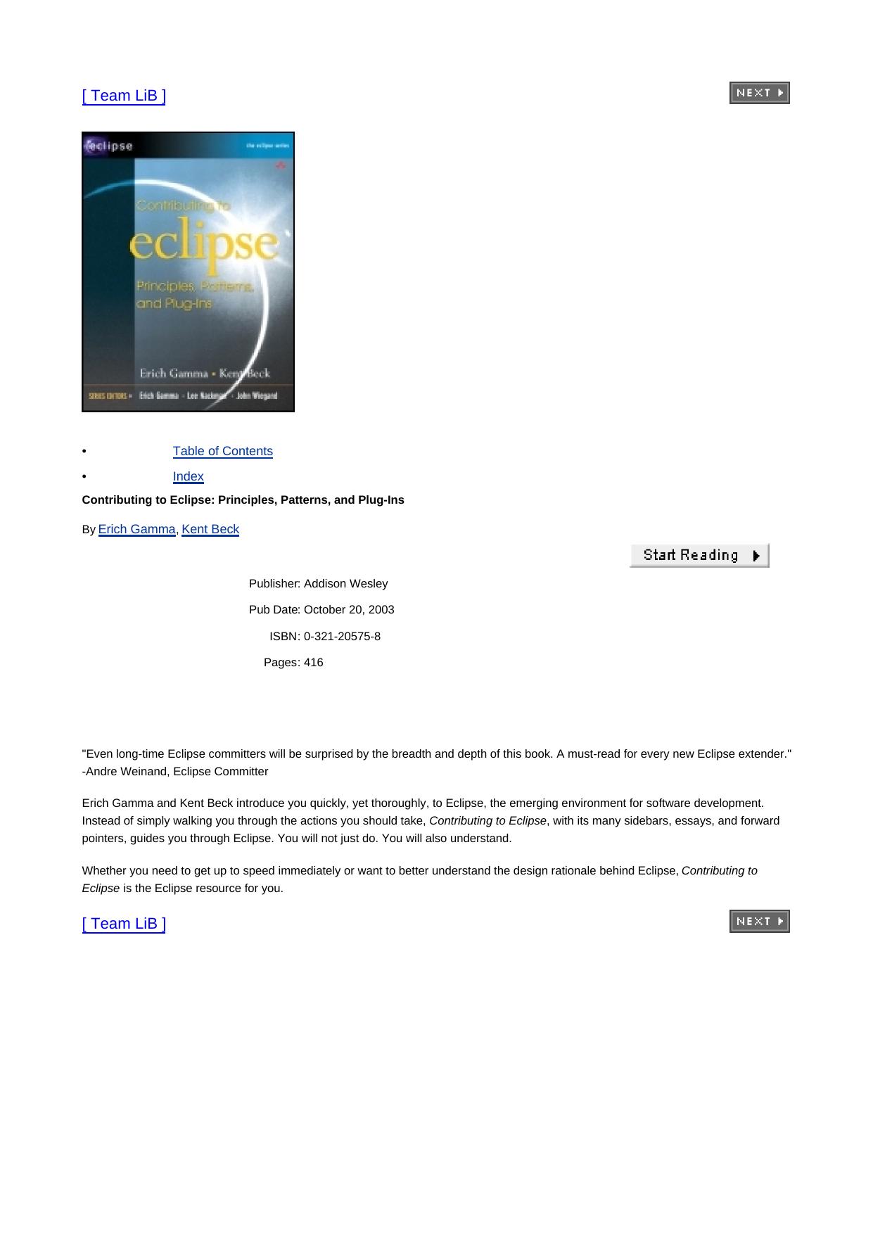 Contributing to Eclipse: Principles, Patterns, and Plug-Ins by Erich Gamma Kent Beck