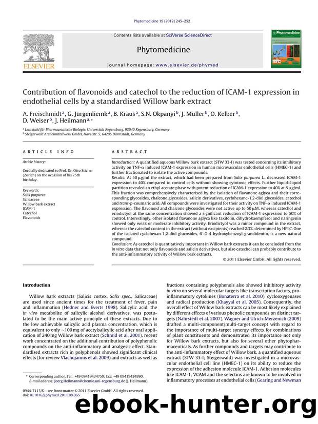 Contribution of flavonoids and catechol to the reduction of ICAM-1 expression in endothelial cells by a standardised Willow bark extract by A. Freischmidt