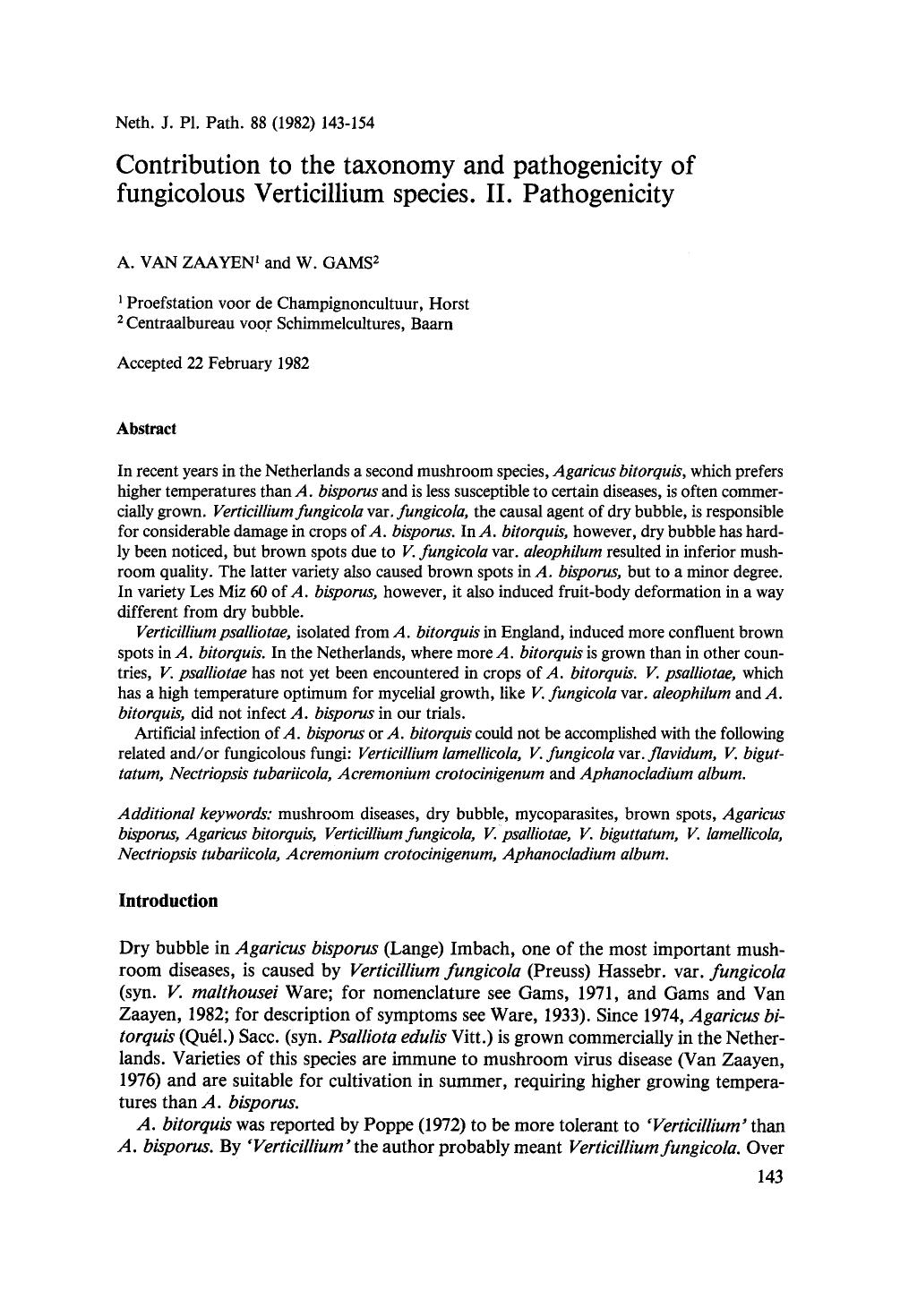 Contribution to the taxonomy and pathogenicity of fungicolous Verticillium species. II. Pathogenicity by Unknown