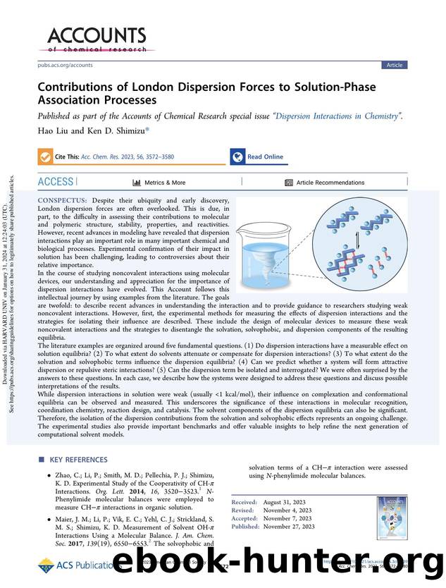 Contributions of London Dispersion Forces to Solution-Phase Association Processes by Hao Liu & Ken D. Shimizu