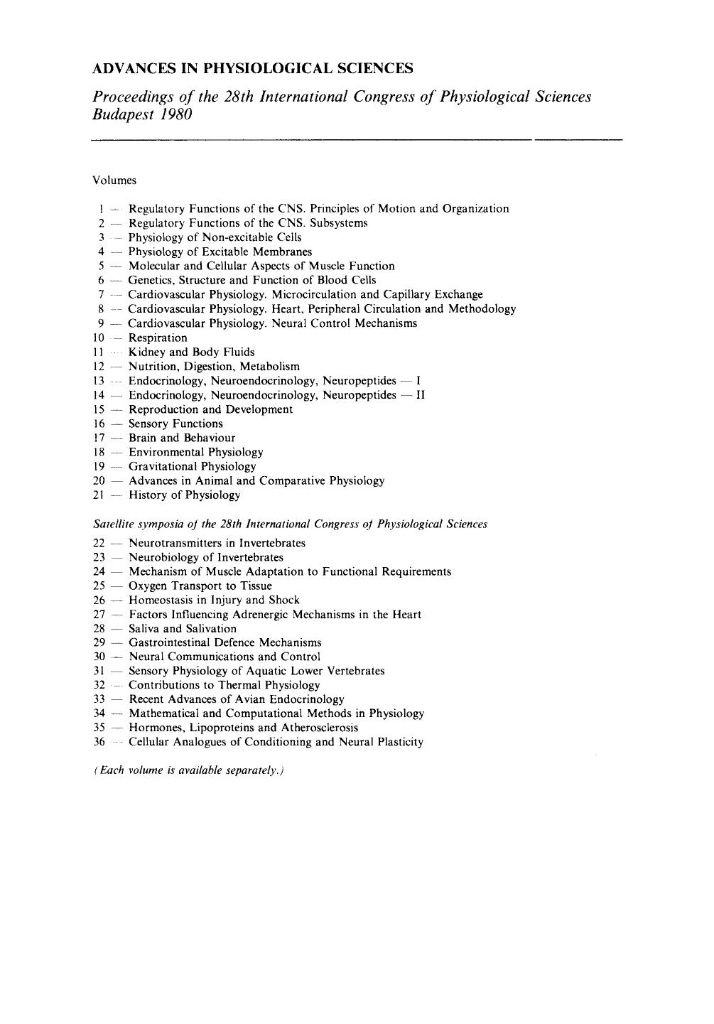 Contributions to Thermal Physiology. Satellite Symposium of the 28th International Congress of Physiological Sciences, PÃ©cs, Hungary, 1980 by Z. Szelényi and M. Székely (Eds.)