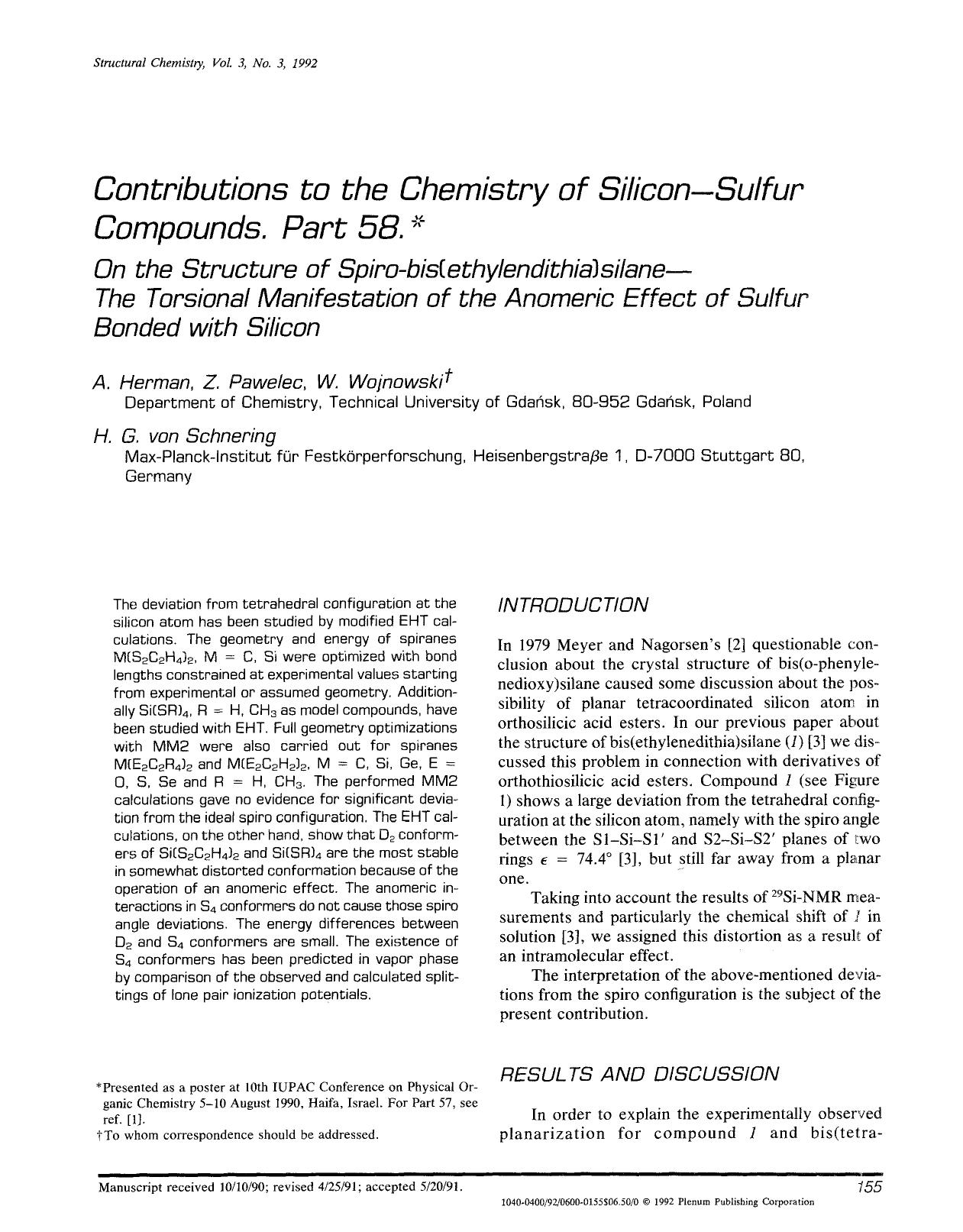 Contributions to the chemistry of silicon-sulfur compounds. Part 58 by Unknown
