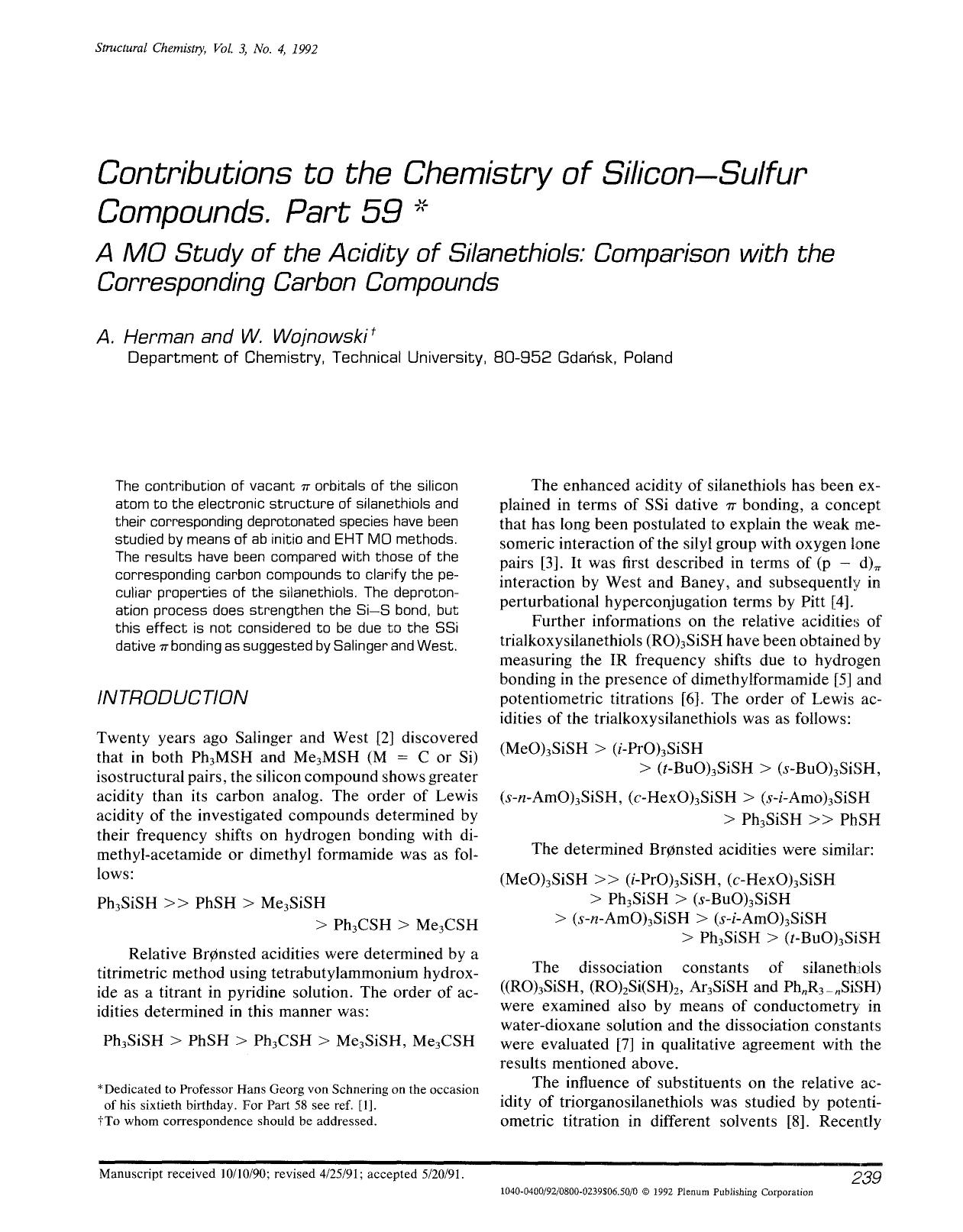 Contributions to the chemistry of silicon-sulfur compounds. Part 59 by Unknown