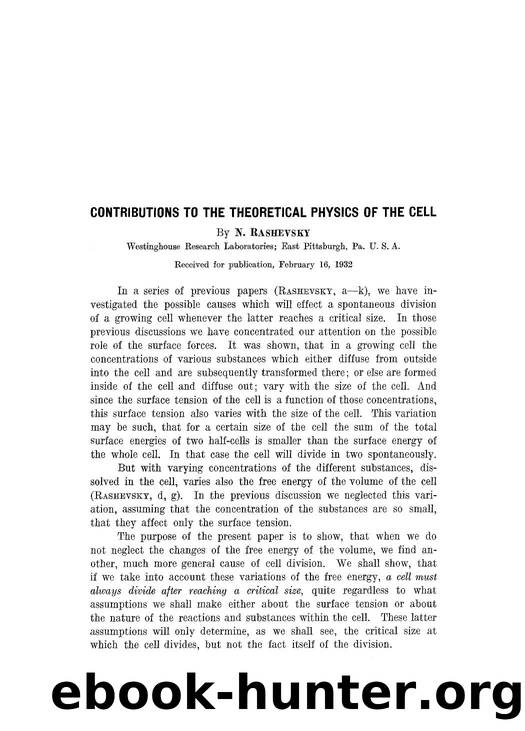Contributions to the theoretical physics of the cell by Unknown