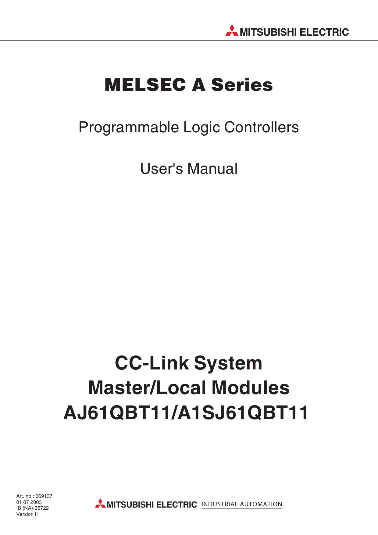 Control & Communication Link System MasterLocal Module type AJ61QBT11A1SJ61QBT11 User's Manual by Unknown