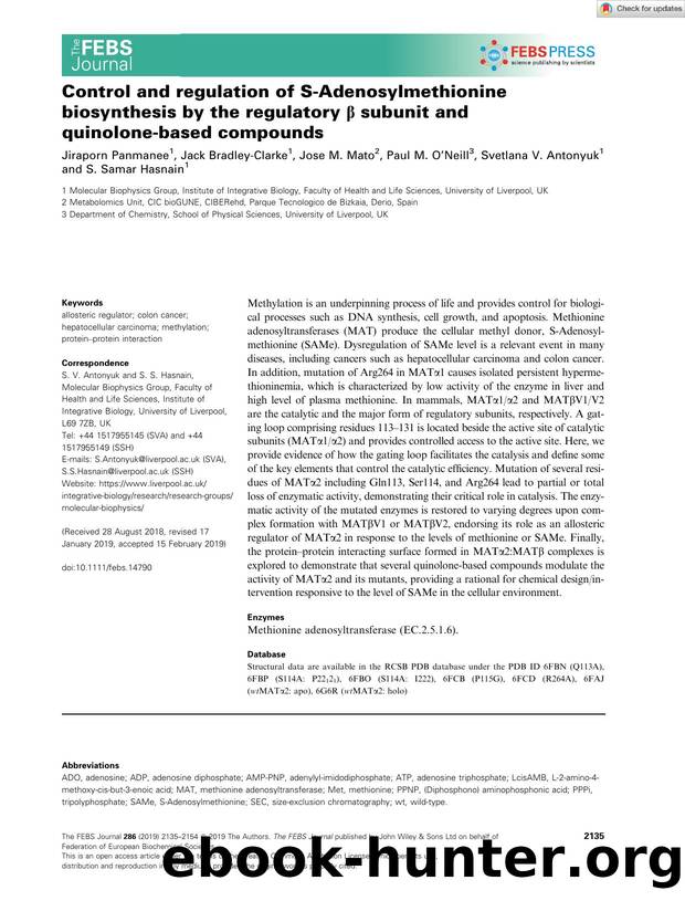 Control and regulation of SâAdenosylmethionine biosynthesis by the regulatory Î² subunit and quinoloneâbased compounds by Unknown
