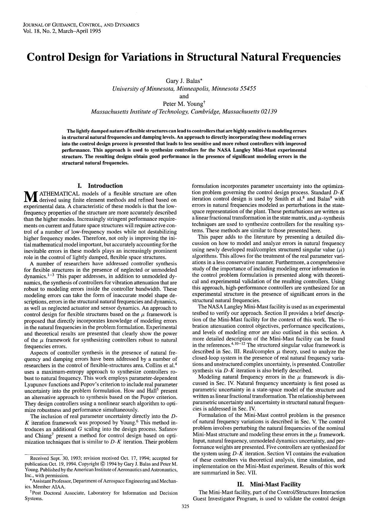 Control design for variations in structural natural frequencies by Unknown