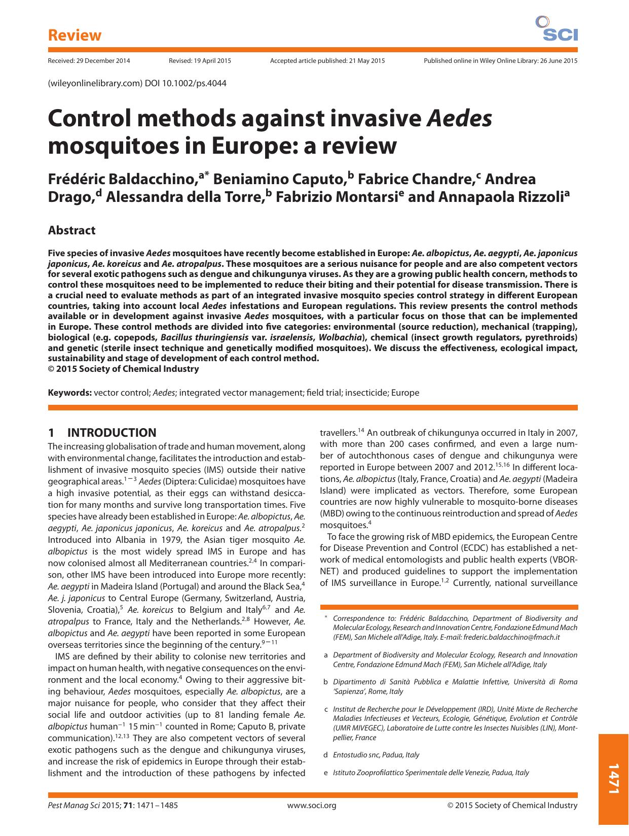 Control methods against invasive Aedes mosquitoes in Europe: a review by Unknown