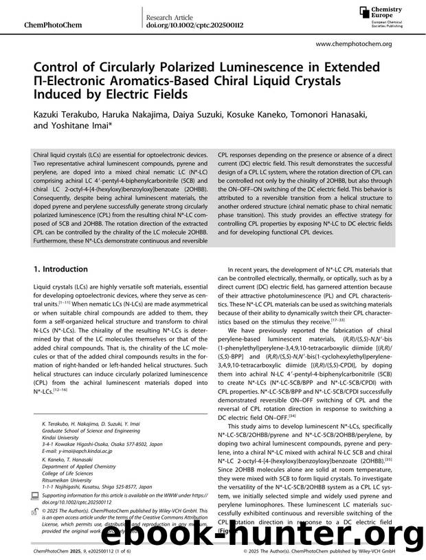 Control of Circularly Polarized Luminescence in Extended Î âElectronic AromaticsâBased Chiral Liquid Crystals Induced by Electric Fields by unknow
