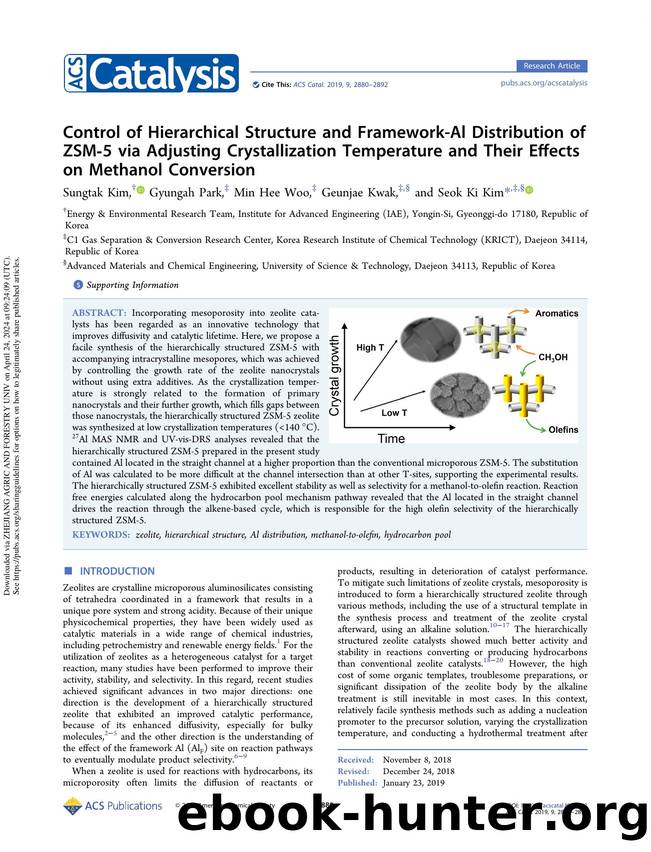 Control of Hierarchical Structure and Framework-Al Distribution of ZSM-5 via Adjusting Crystallization Temperature and Their Effects on Methanol Conversion by Sungtak Kim Gyungah Park Min Hee Woo Geunjae Kwak & Seok Ki Kim