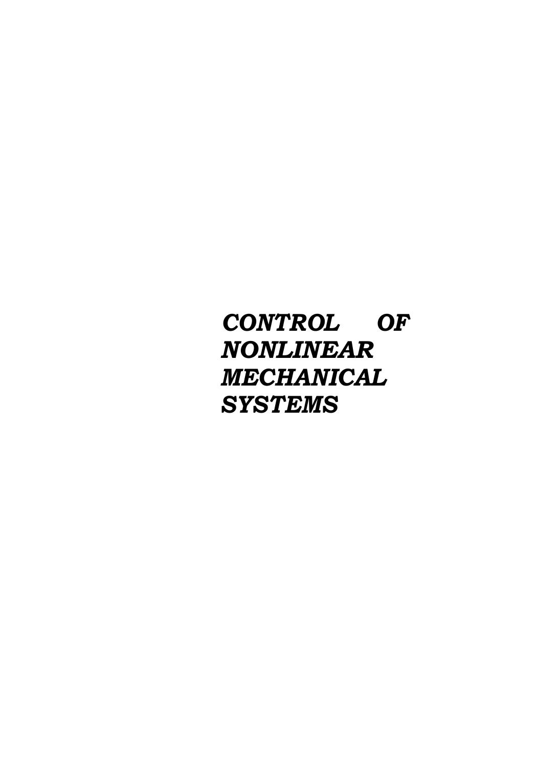 Control of Nonlinear Mechanical Systems by Janislaw M. Skowronski (auth.)