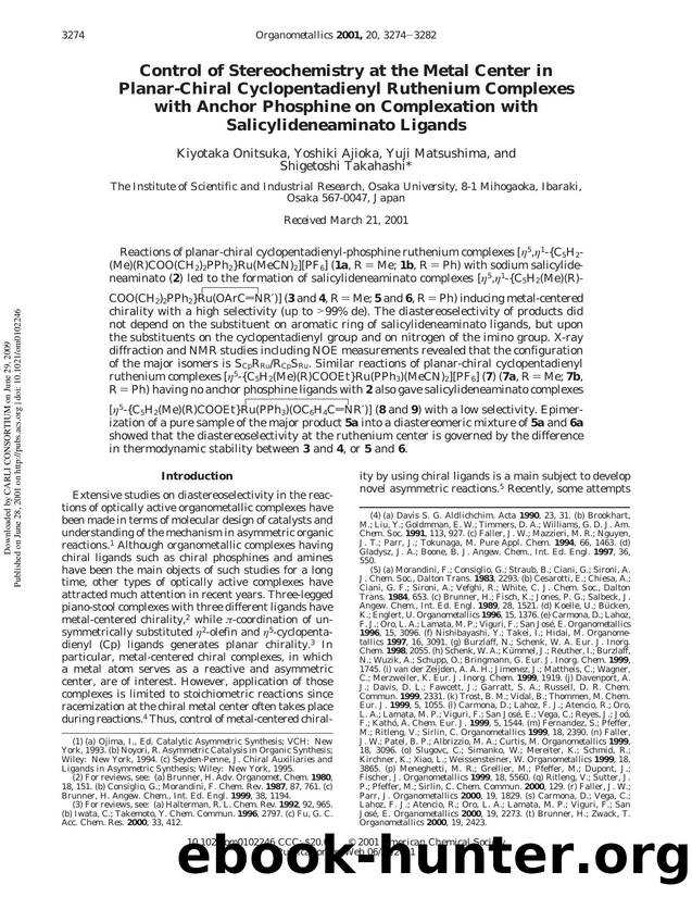 Control of Stereochemistry at the Metal Center in Planar-Chiral Cyclopentadienyl Ruthenium Complexes with Anchor Phosphine on Complexation with Salicylideneaminato Ligands by Kiyotaka Onitsuka Yoshiki Ajioka Yuji Matsushima & Shigetoshi Takahashi*