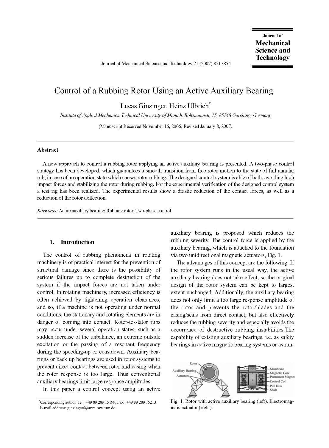 Control of a rubbing rotor using an active auxiliary bearing by Unknown