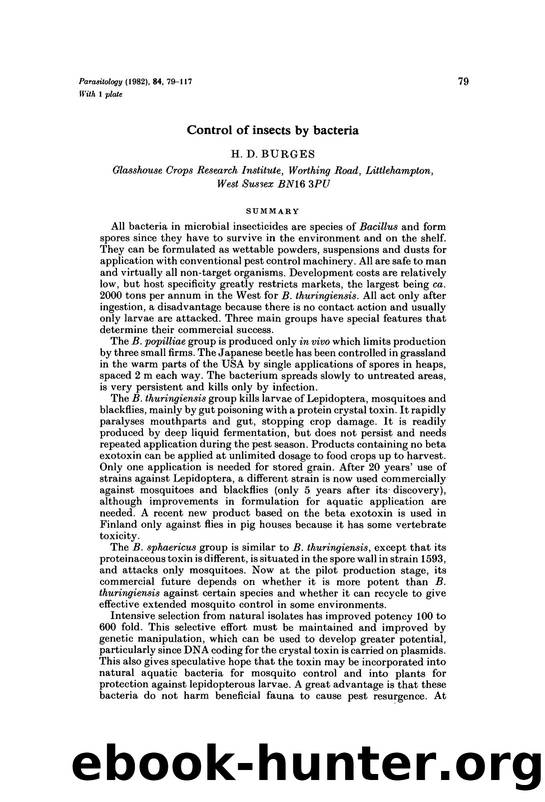 Control of insects by bacteria by H. D. Burges