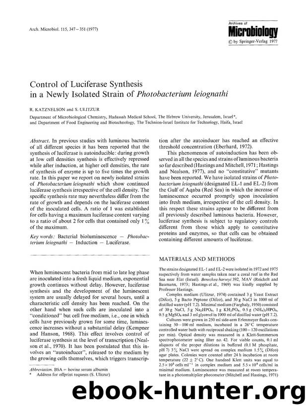 Control of luciferase synthesis in a newly isolated strain of <Emphasis Type="Italic">Photobacterium leiognathi<Emphasis> by Unknown