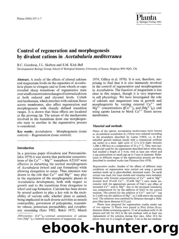 Control of regeneration and morphogenesis by divalent cations in <Emphasis Type="Italic">Acetabularia mediterranea<Emphasis> by Unknown