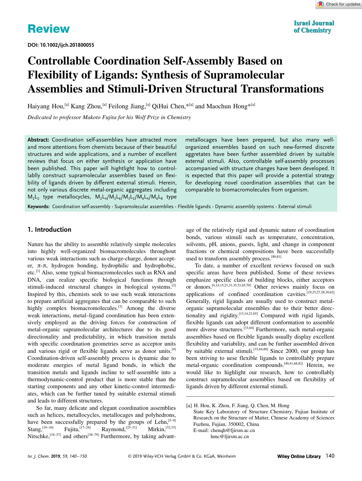 Controllable Coordination SelfâAssembly Based on Flexibility of Ligands: Synthesis of Supramolecular Assemblies and StimuliâDriven Structural Transformations by Unknown