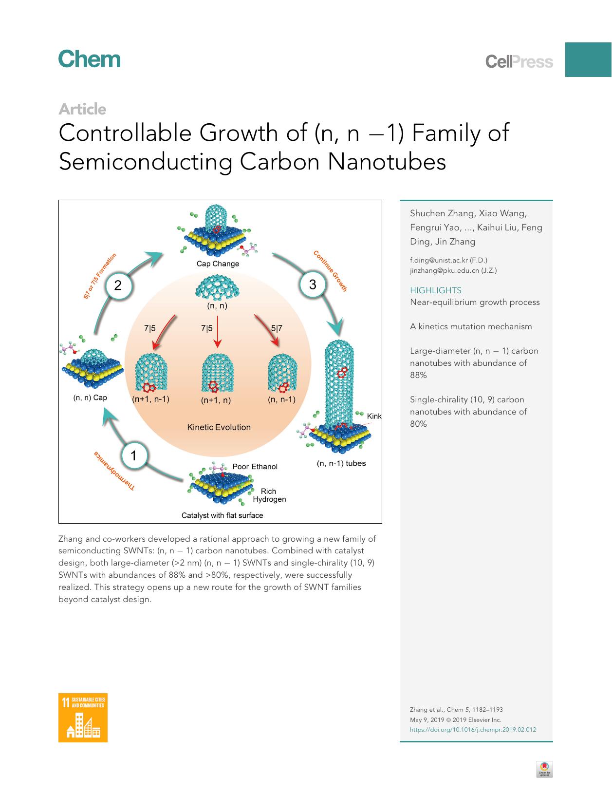 Controllable Growth of (n, n -1) Family of Semiconducting Carbon Nanotubes by unknow