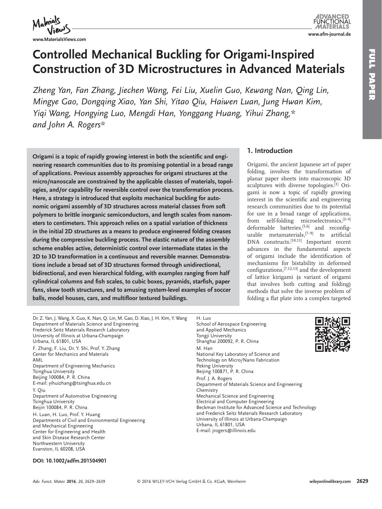 Controlled Mechanical Buckling for Origami‐Inspired Construction of 3D Microstructures in Advanced Materials by Unknown