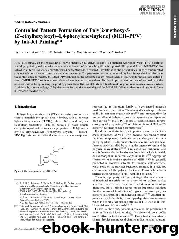 Controlled Pattern Formation of Poly[2-methoxy-5-(2[prime]-ethylhexyloxyl)-1,4-phenylenevinylene] (MEH-PPV) by Ink-Jet Printing by Unknown