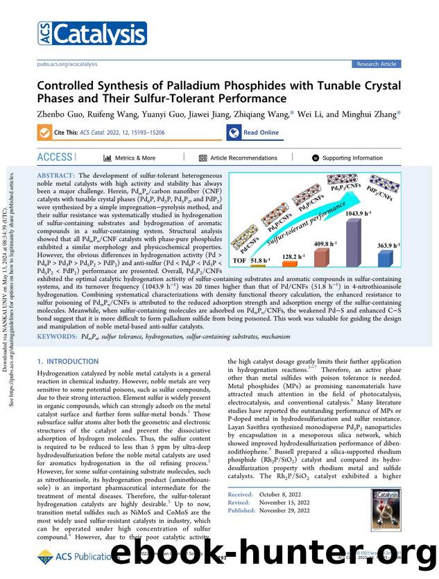 Controlled Synthesis of Palladium Phosphides with Tunable Crystal Phases and Their Sulfur-Tolerant Performance by Zhenbo Guo Ruifeng Wang Yuanyi Guo Jiawei Jiang Zhiqiang Wang Wei Li & Minghui Zhang