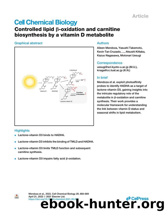 Controlled lipid &beta;-oxidation and carnitine biosynthesis by a vitamin D metabolite by unknow