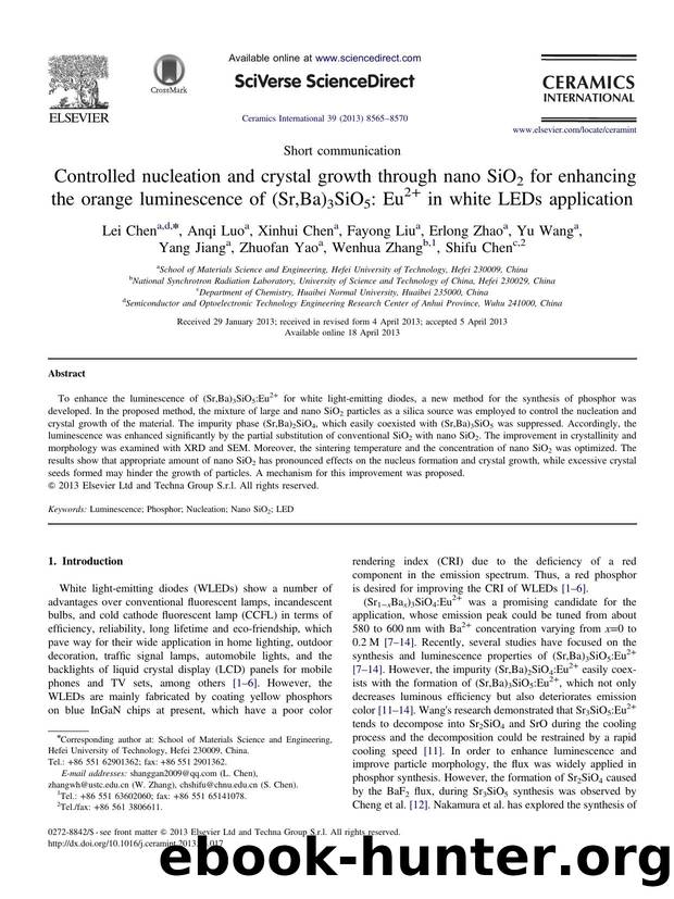 Controlled nucleation and crystal growth through nano SiO2 for enhancing the orange luminescence of (Sr,Ba)3SiO5_ Eu2+ in white LEDs application by unknow