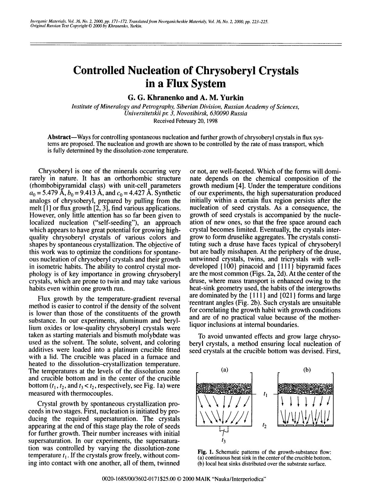 Controlled nucleation of chrysoberyl crystals in a flux system by Unknown