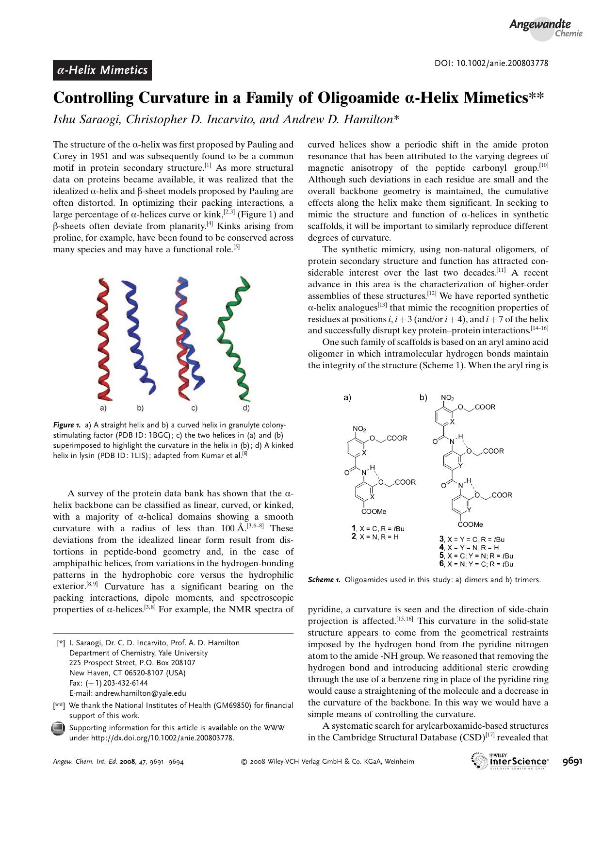 Controlling Curvature in a Family of Oligoamide [alpha]-Helix Mimetics by Unknown