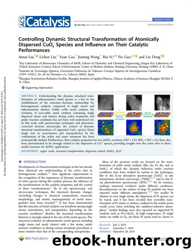 Controlling Dynamic Structural Transformation of Atomically Dispersed CuOx Species and Influence on Their Catalytic Performances by Annai Liu Lichen Liu Yuan Cao Jiaming Wang Rui Si Fei Gao & Lin Dong